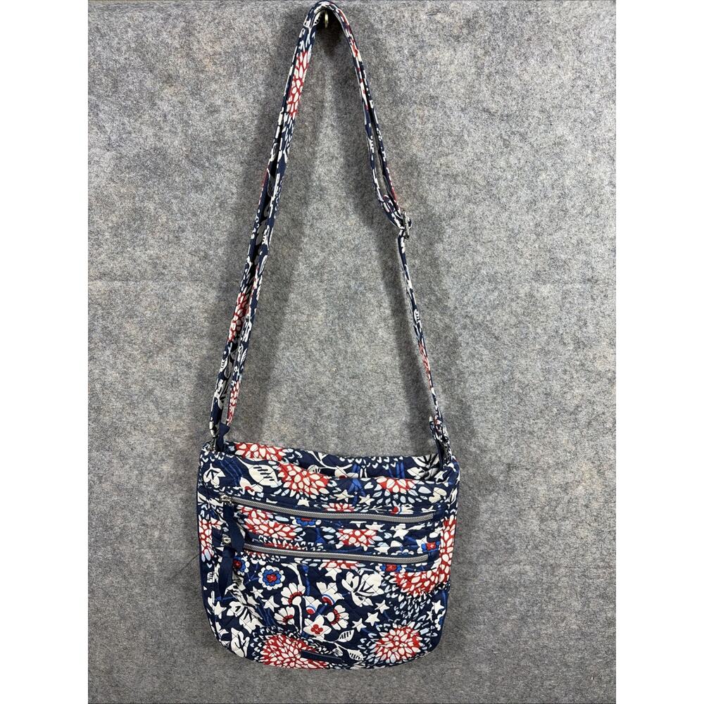 Vera Bradley Triple Zip‎ Cross Body Bag Floral Red/White/ Blue Medium
